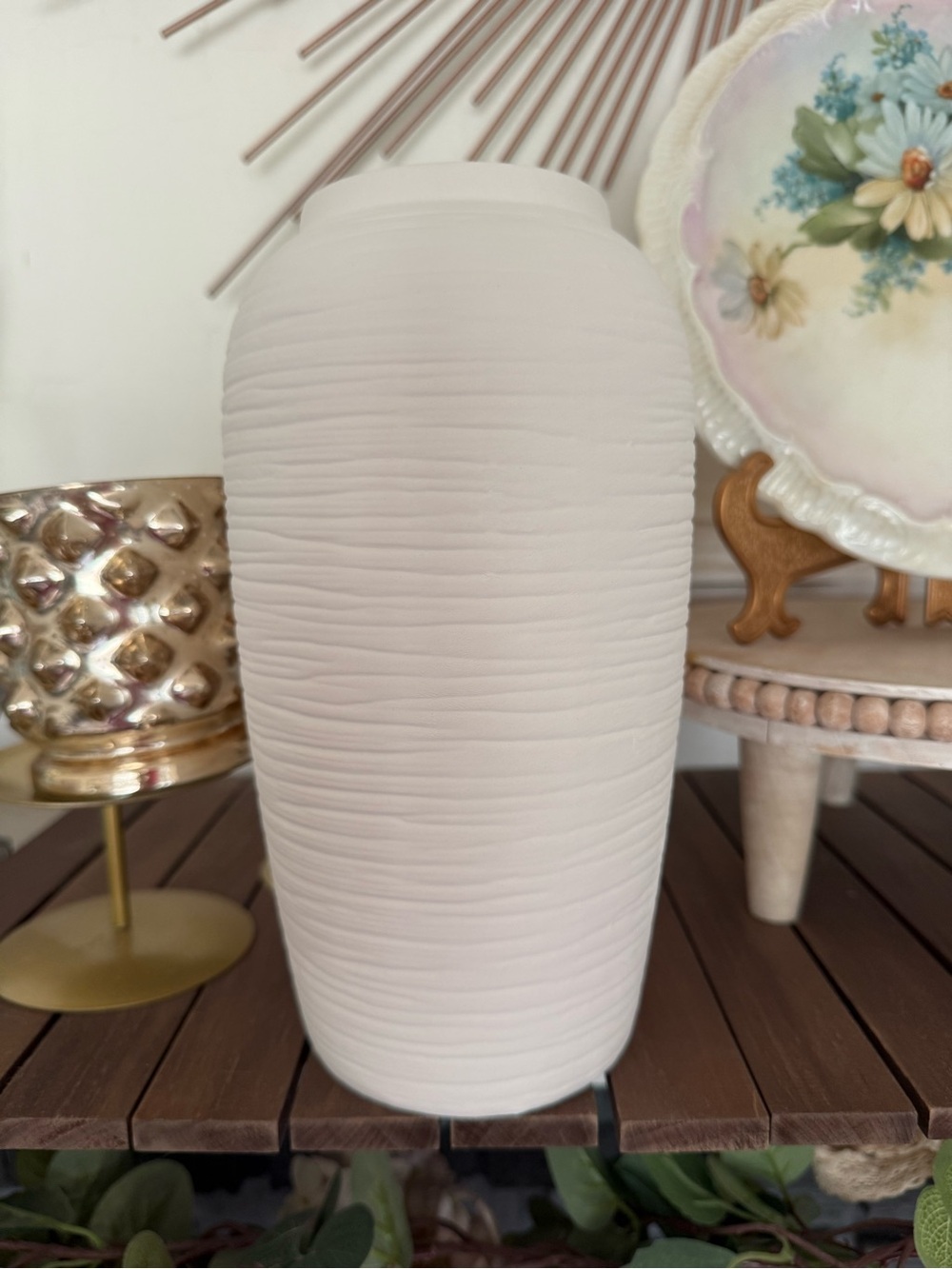 Neutral Textured Ceramic Vase - Cream Home Accent